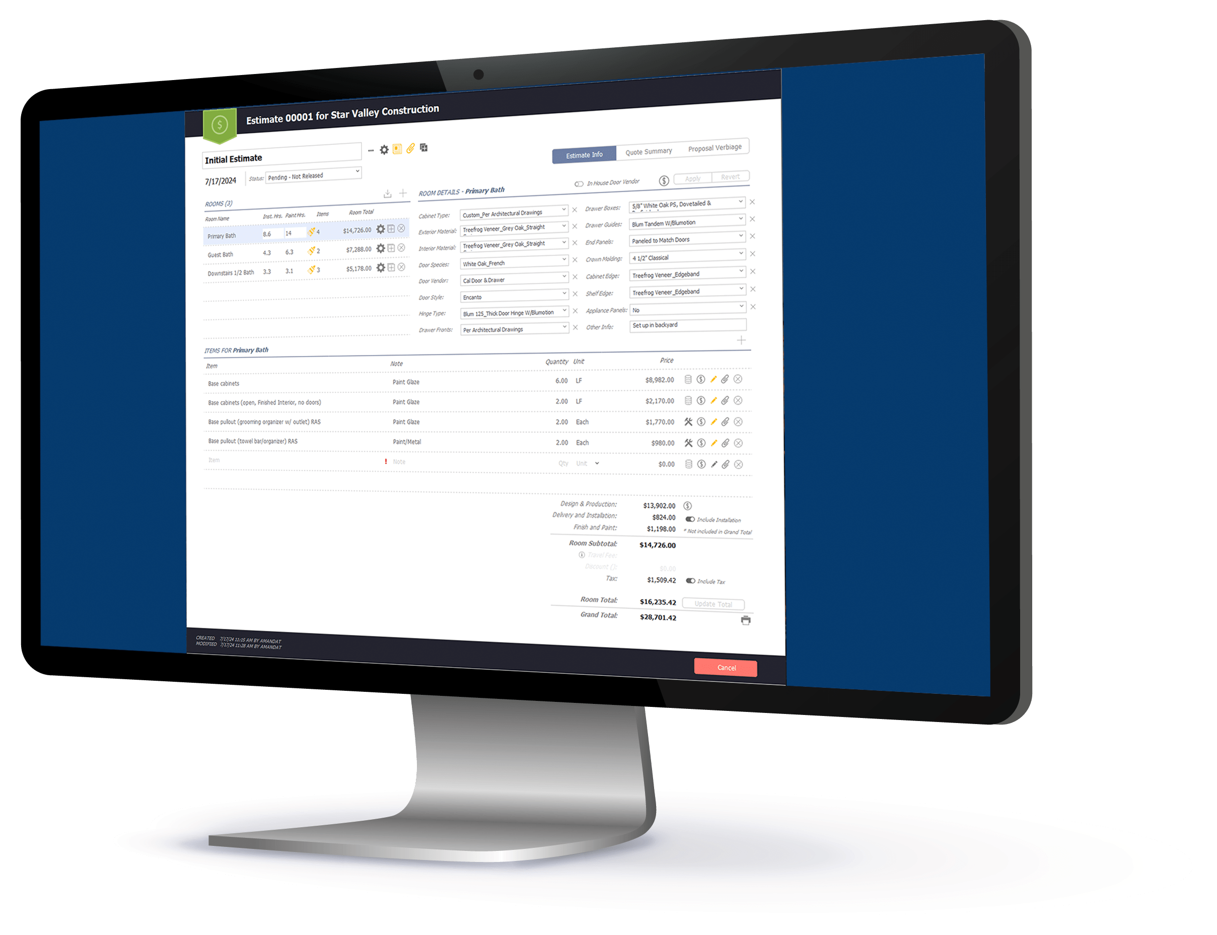 Example of Custom Estimating Software for Manufacturers