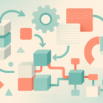 Abstract illustration of interconnected systems, arrows, and process blocks representing workflow automation and integration, aligned with Alchemy Group’s systems-focused solutions.